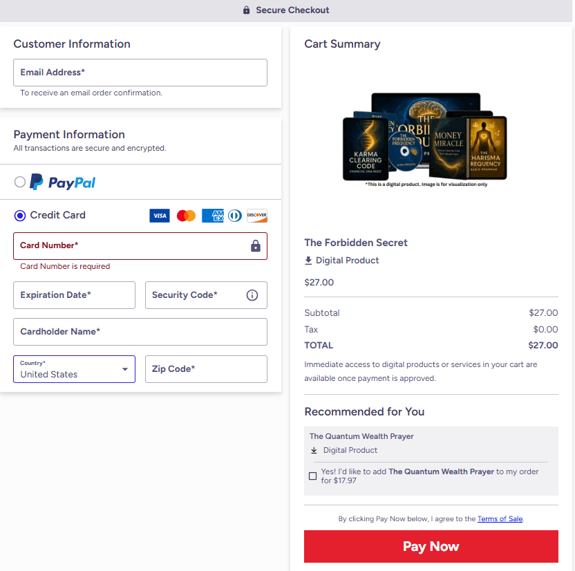 The Forbidden Secret Checkout Page